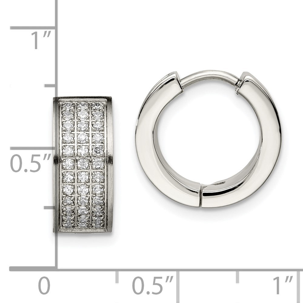 Chisel Stainless Steel Brushed and Polished with CZ 6mm Hinged Hoop Earrings