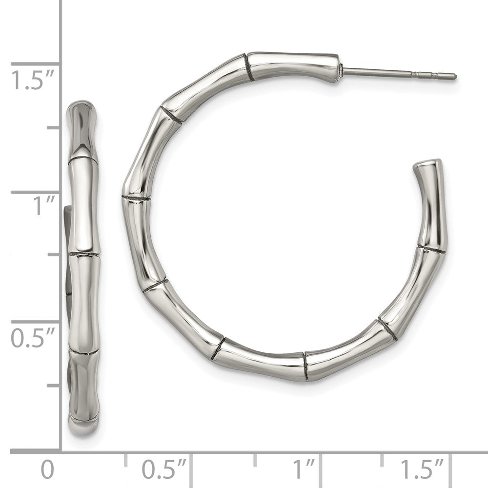 Chisel Stainless Steel Polished Bamboo Design J Hoop Post Earrings