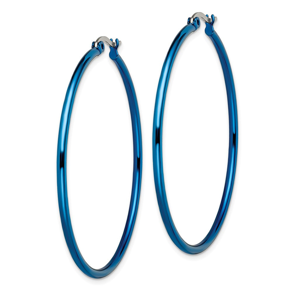 Chisel Stainless Steel Polished Blue IP-plated 49.5mm Diameter 2mm Hoop Earrings