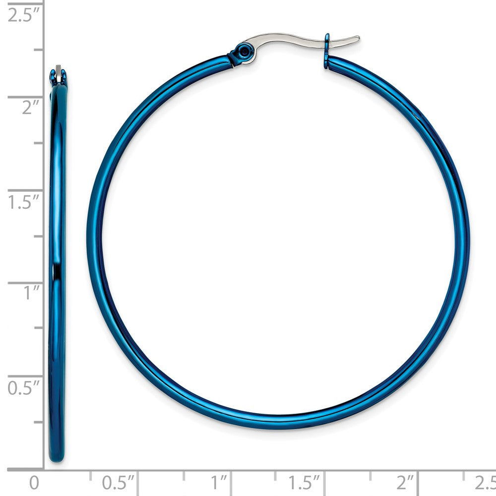 Chisel Stainless Steel Polished Blue IP-plated 49.5mm Diameter 2mm Hoop Earrings