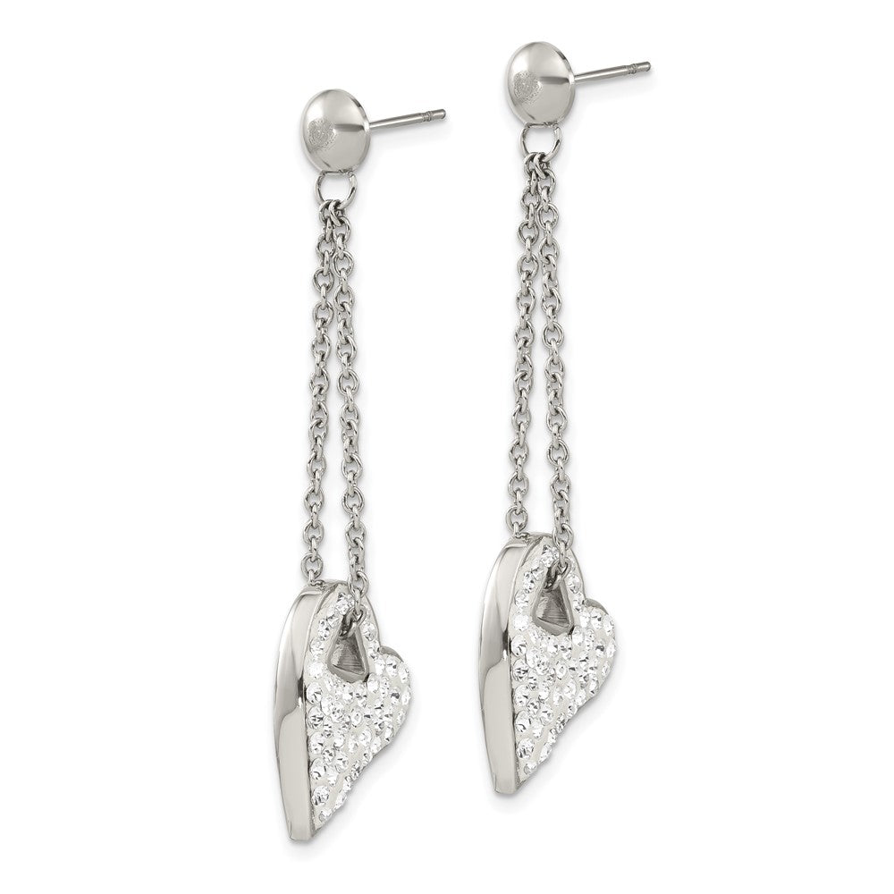 Stainless Steel Clear Crystal Heart Post Dangle Earrings