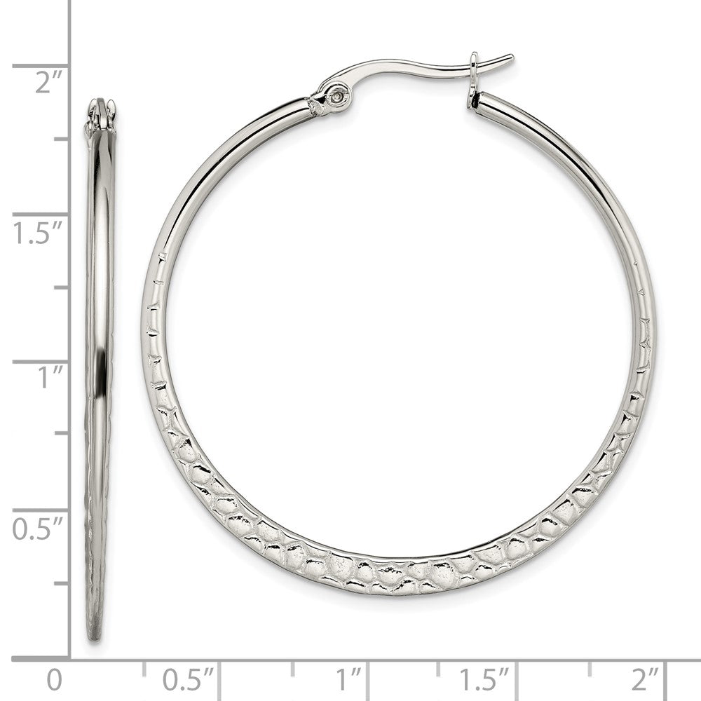 Chisel Stainless Steel Polished and Textured 40mm Diameter Hoop Earrings