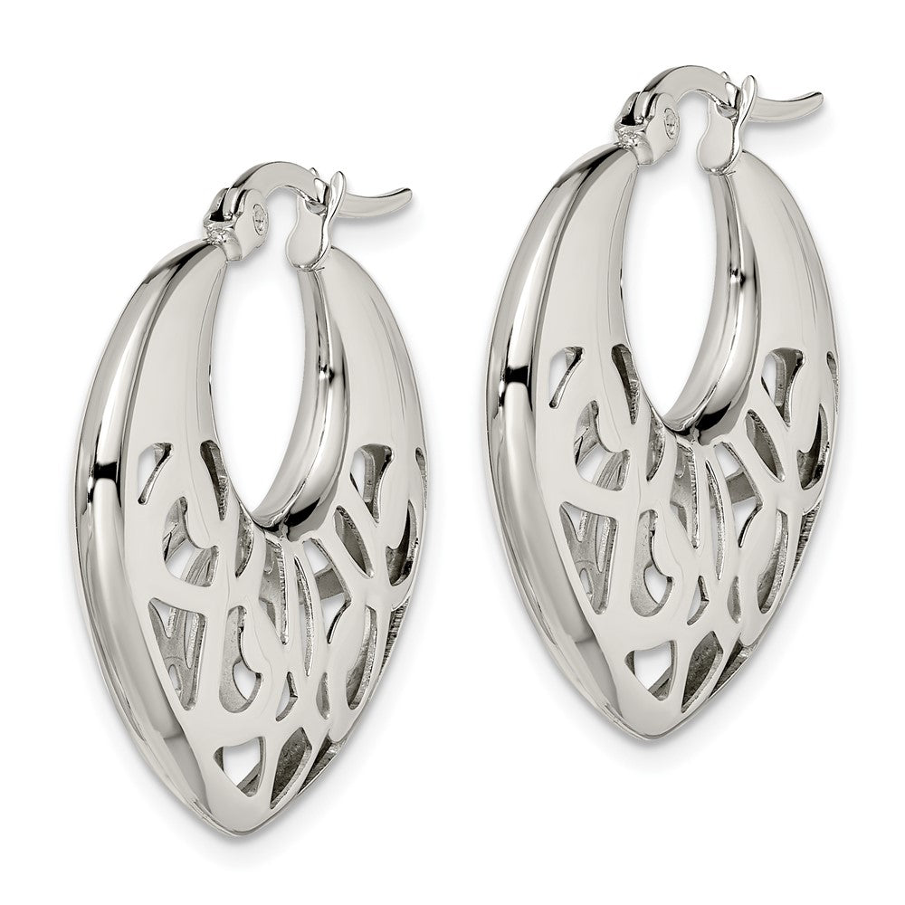 Chisel Stainless Steel Polished Fancy Cut out 30mm Diameter Hoop Earrings