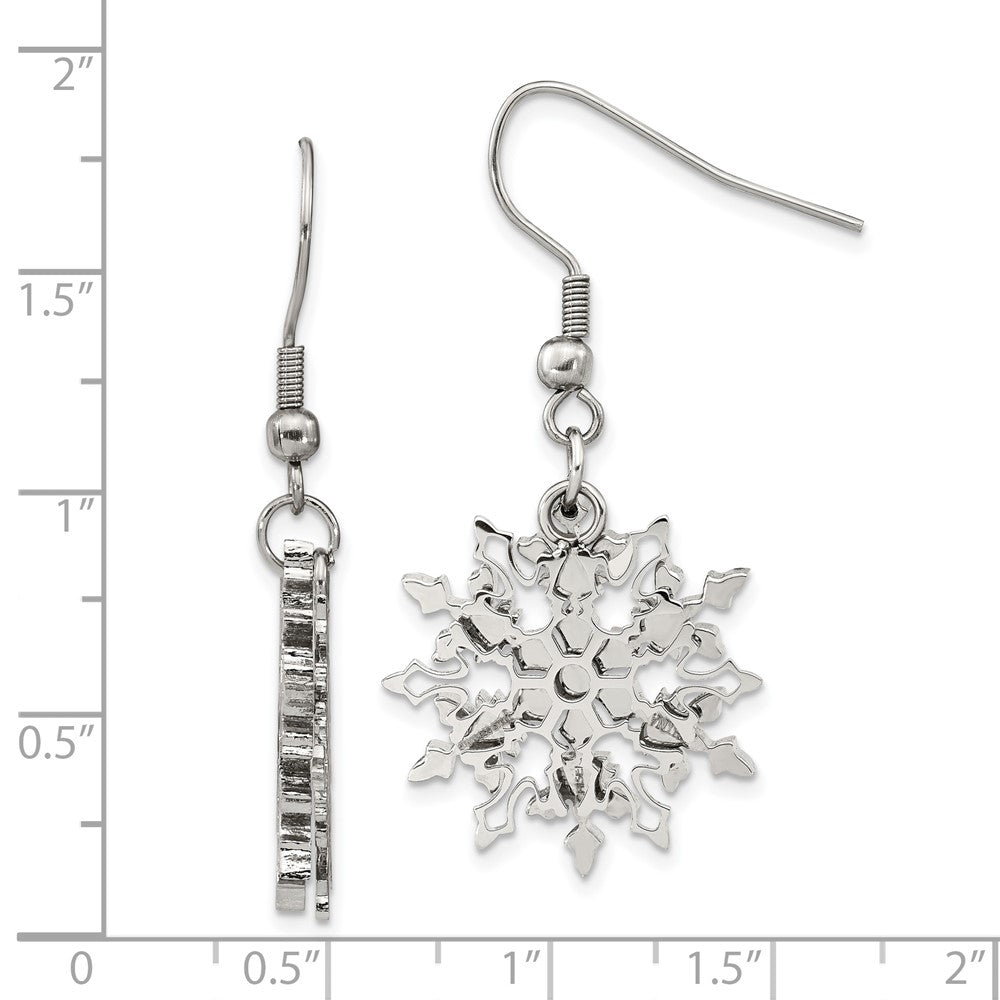 Chisel Stainless Steel Polished Snowflake Dangle Shepherd Hook Earrings