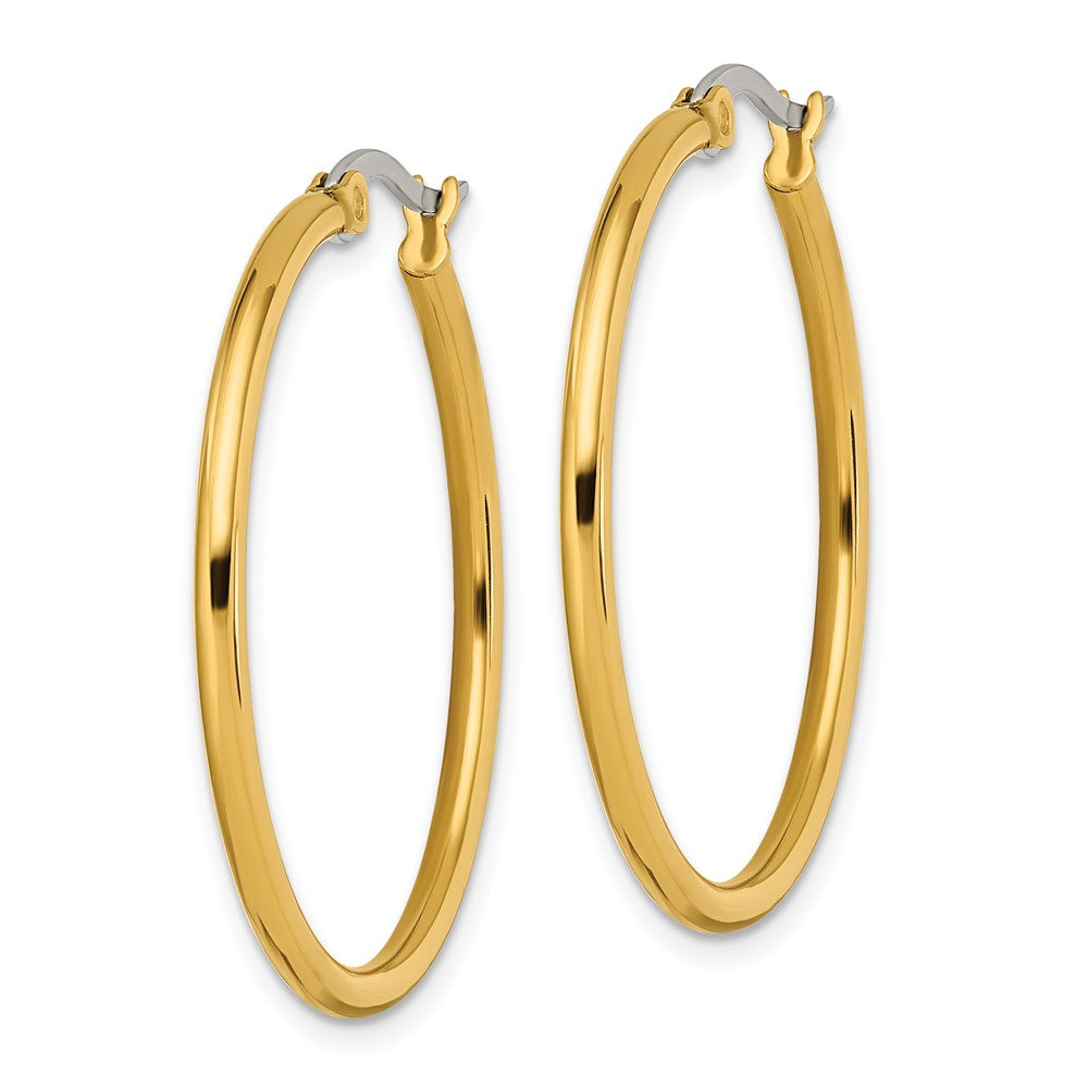 Chisel Stainless Steel Polished Yellow IP-plated 32mm Diameter 2mm Hoop Earrings