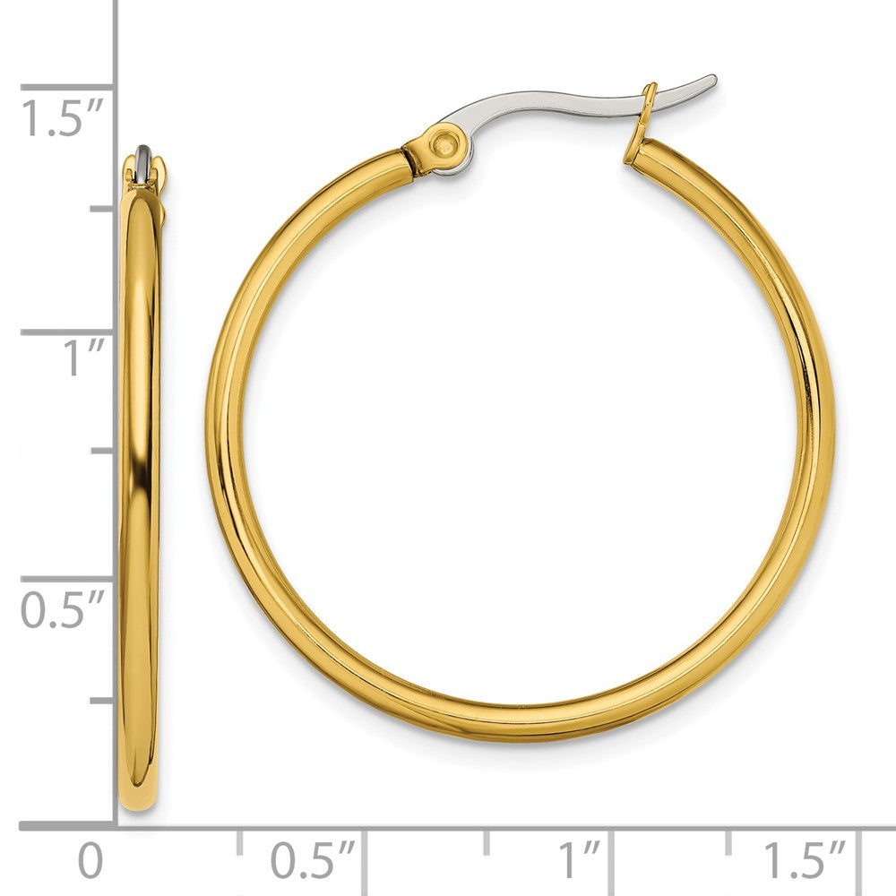 Chisel Stainless Steel Polished Yellow IP-plated 32mm Diameter 2mm Hoop Earrings
