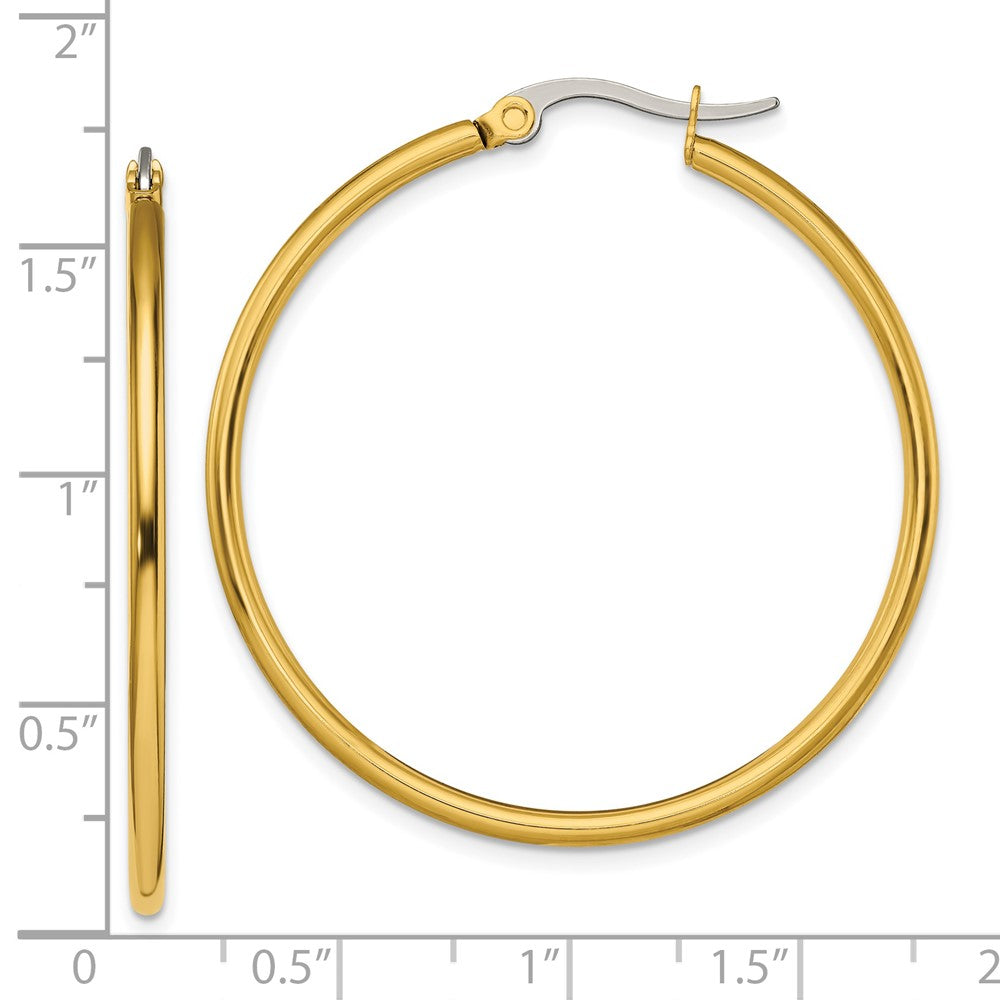 Chisel Stainless Steel Polished Yellow IP-plated 40mm Diameter 2mm Hoop Earrings