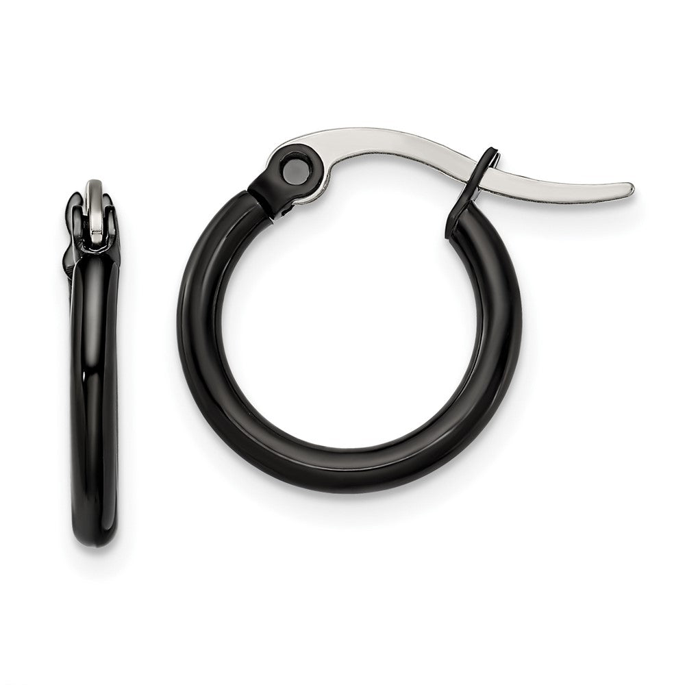 Chisel Stainless Steel Polished Black IP-plated 15.5mm Diameter 2mm Hoop Earrings