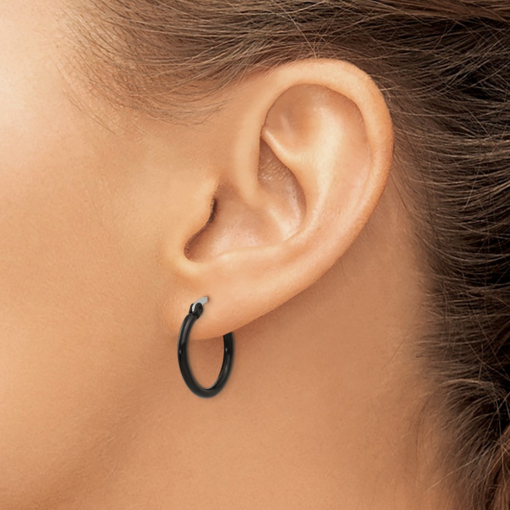 Chisel Stainless Steel Polished Black IP-plated 19mm Diameter 2mm Hoop Earrings