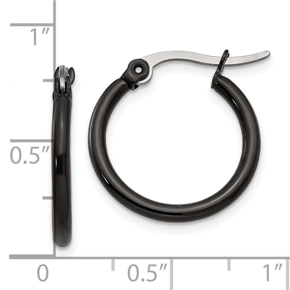 Chisel Stainless Steel Polished Black IP-plated 19mm Diameter 2mm Hoop Earrings