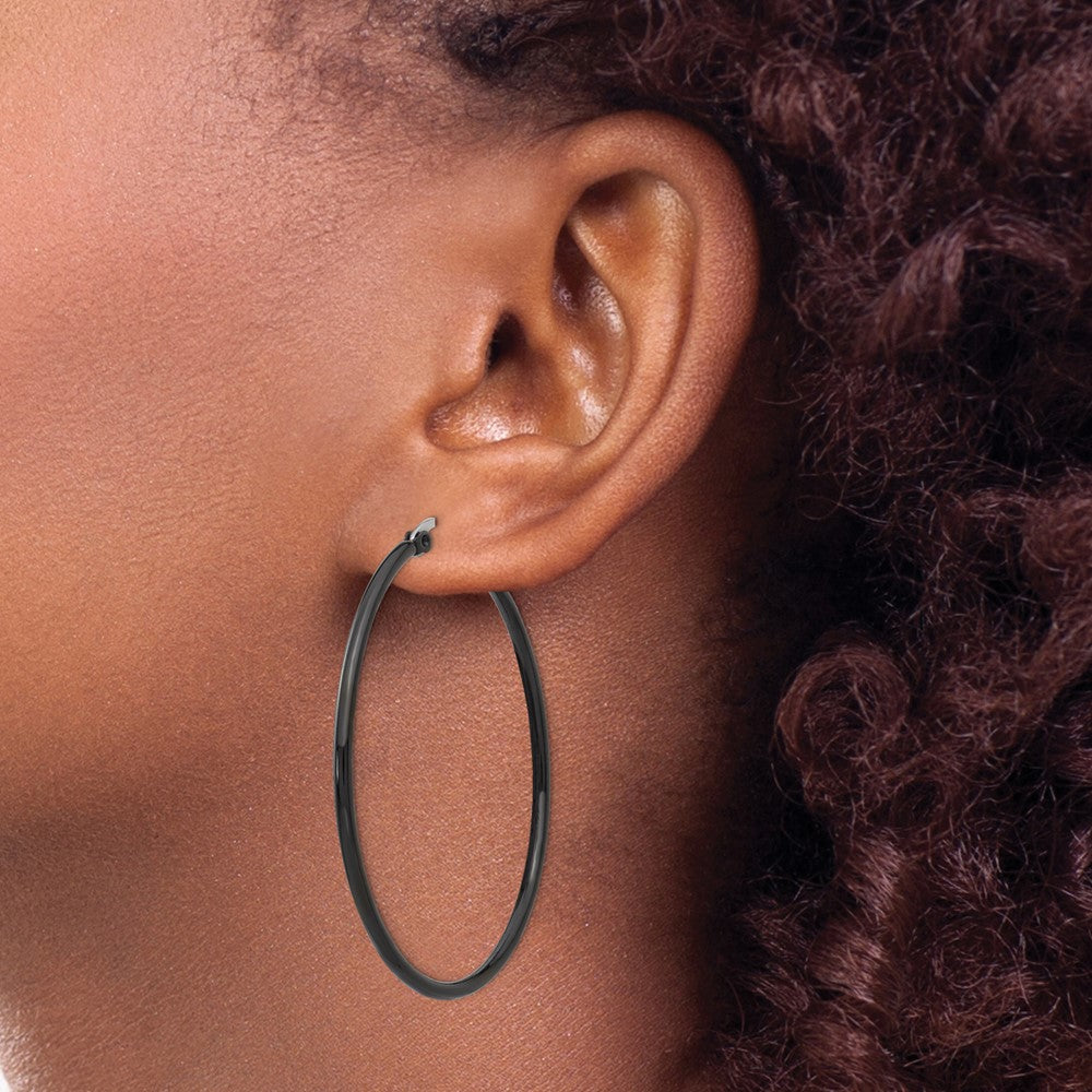 Chisel Stainless Steel Polished Black IP-plated 48mm Diameter 2mm Hoop Earrings