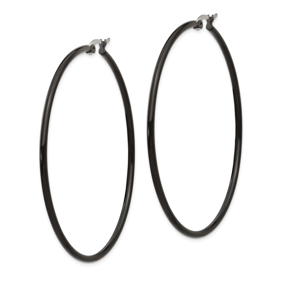 Chisel Stainless Steel Polished Black IP-plated 60mm Diameter 2mm Hoop Earrings