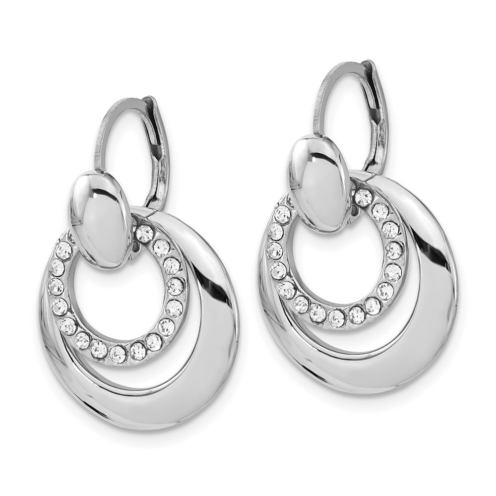 Stainless Steel Polished CZ Circles Leverback Earrings