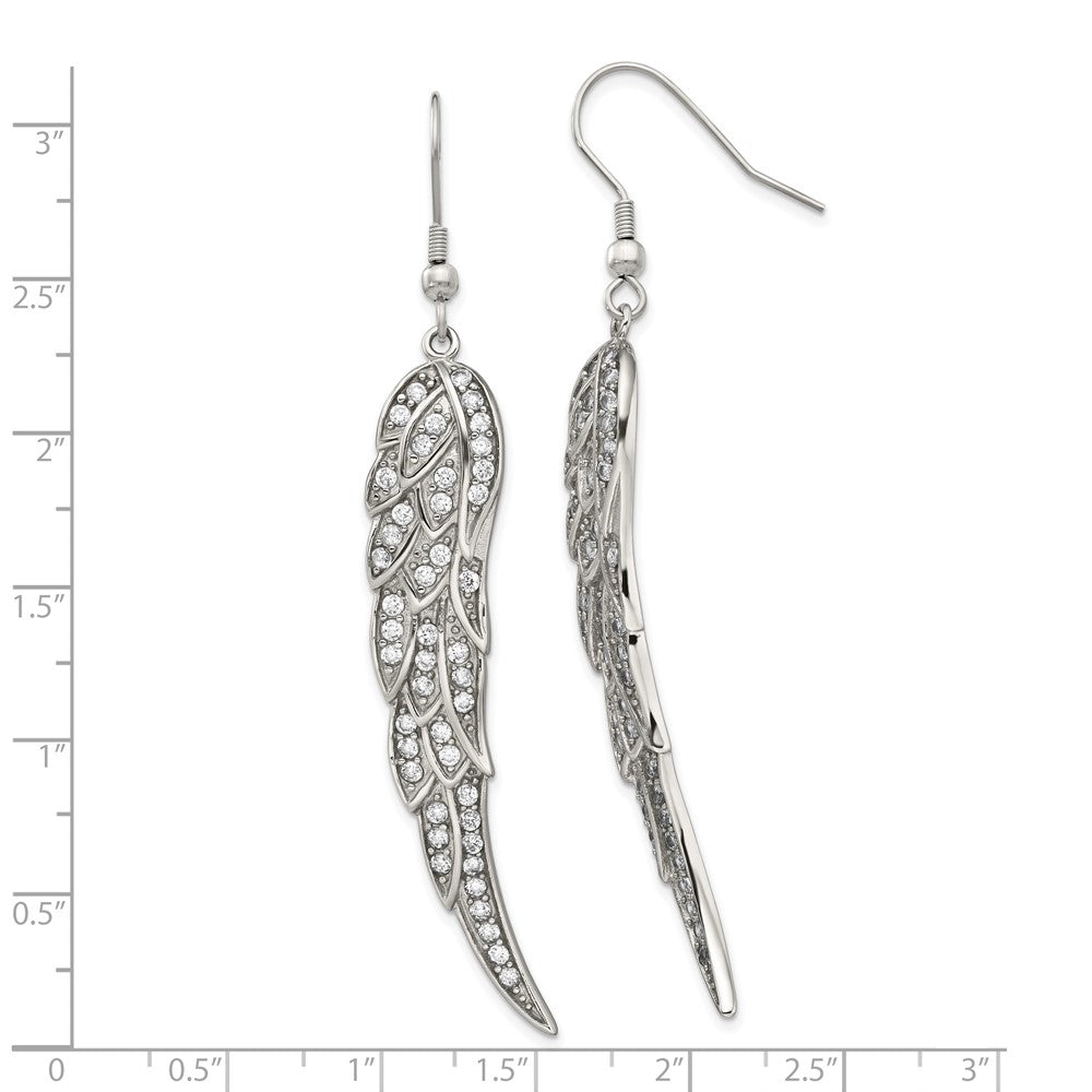 Stainless Steel Polished w/CZ Dangle Shepherd Hook Earrings