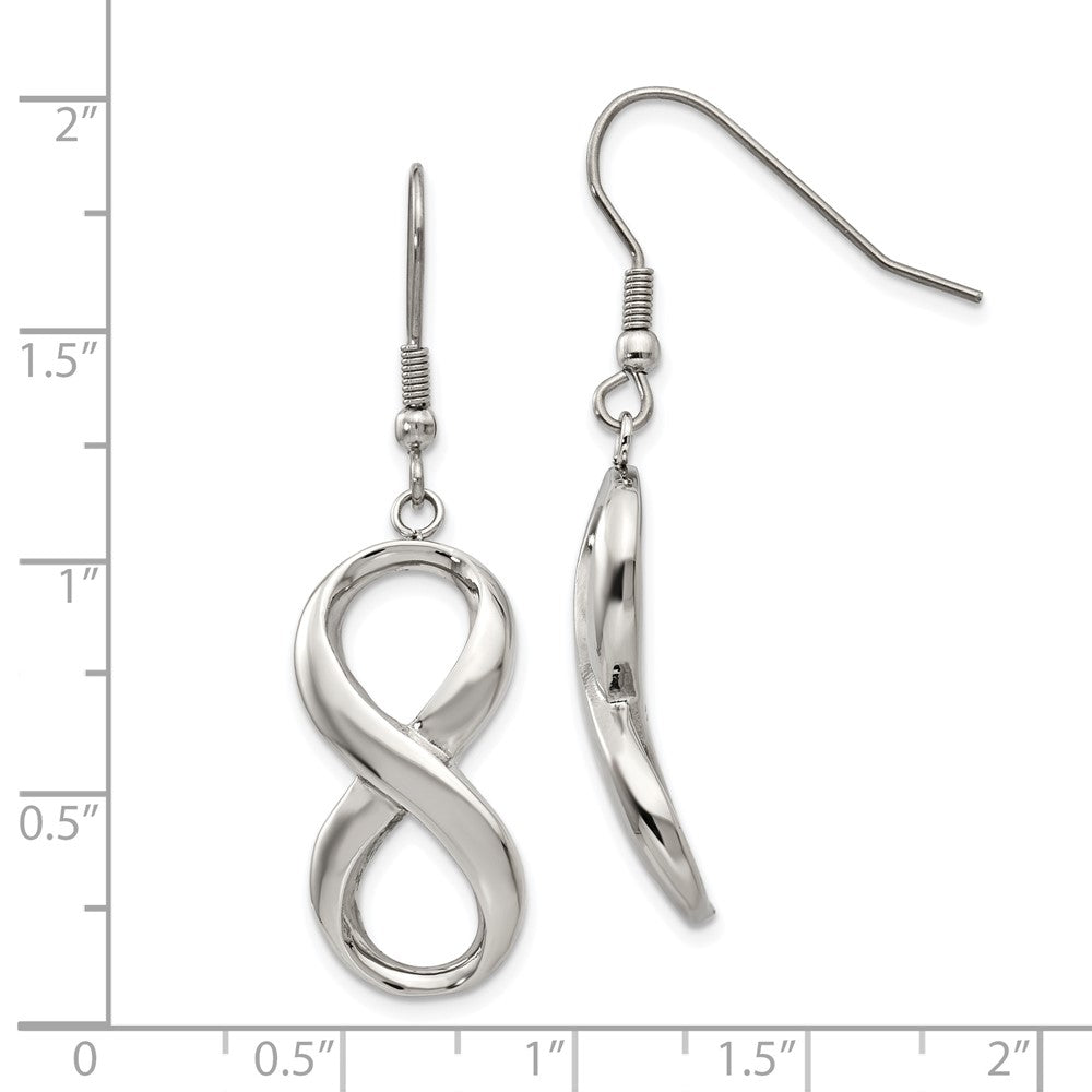 Chisel Stainless Steel Polished Infinity Dangle Shepherd Hook Earrings