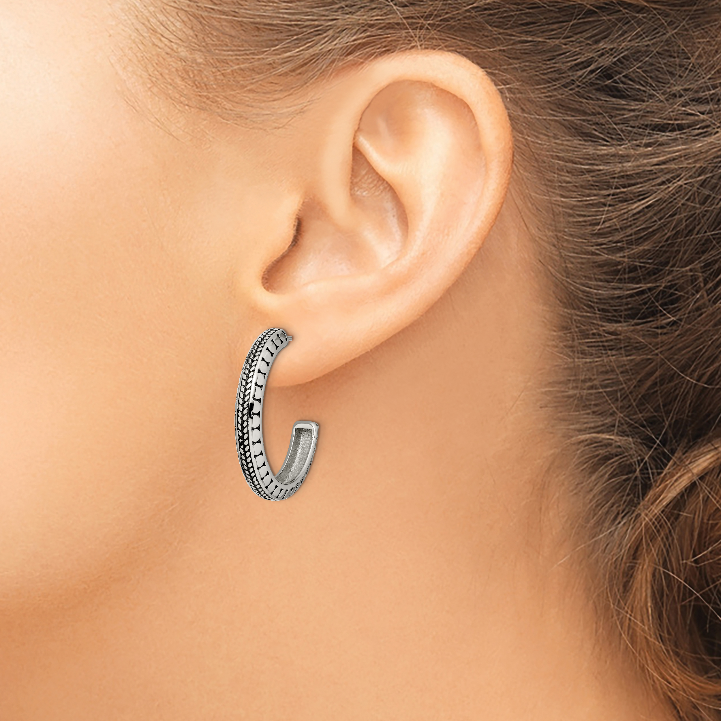 Chisel Stainless Steel Antiqued and Polished Post Hoop Earrings