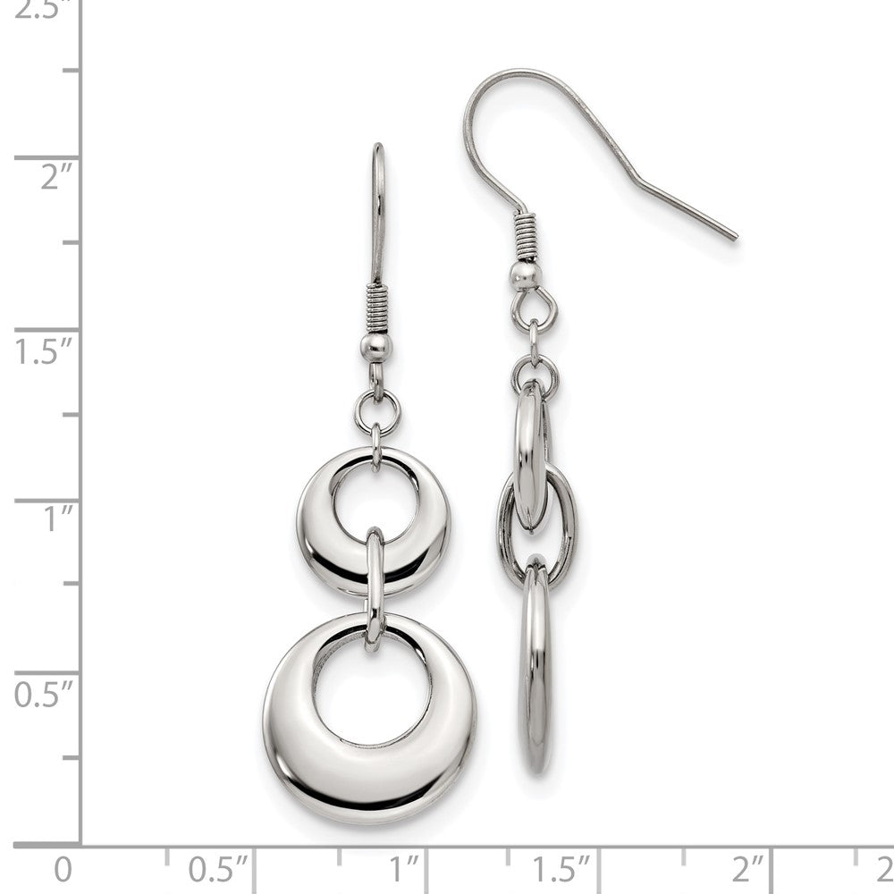 Chisel Stainless Steel Polished Circles Dangle Shepherd Hook Earrings