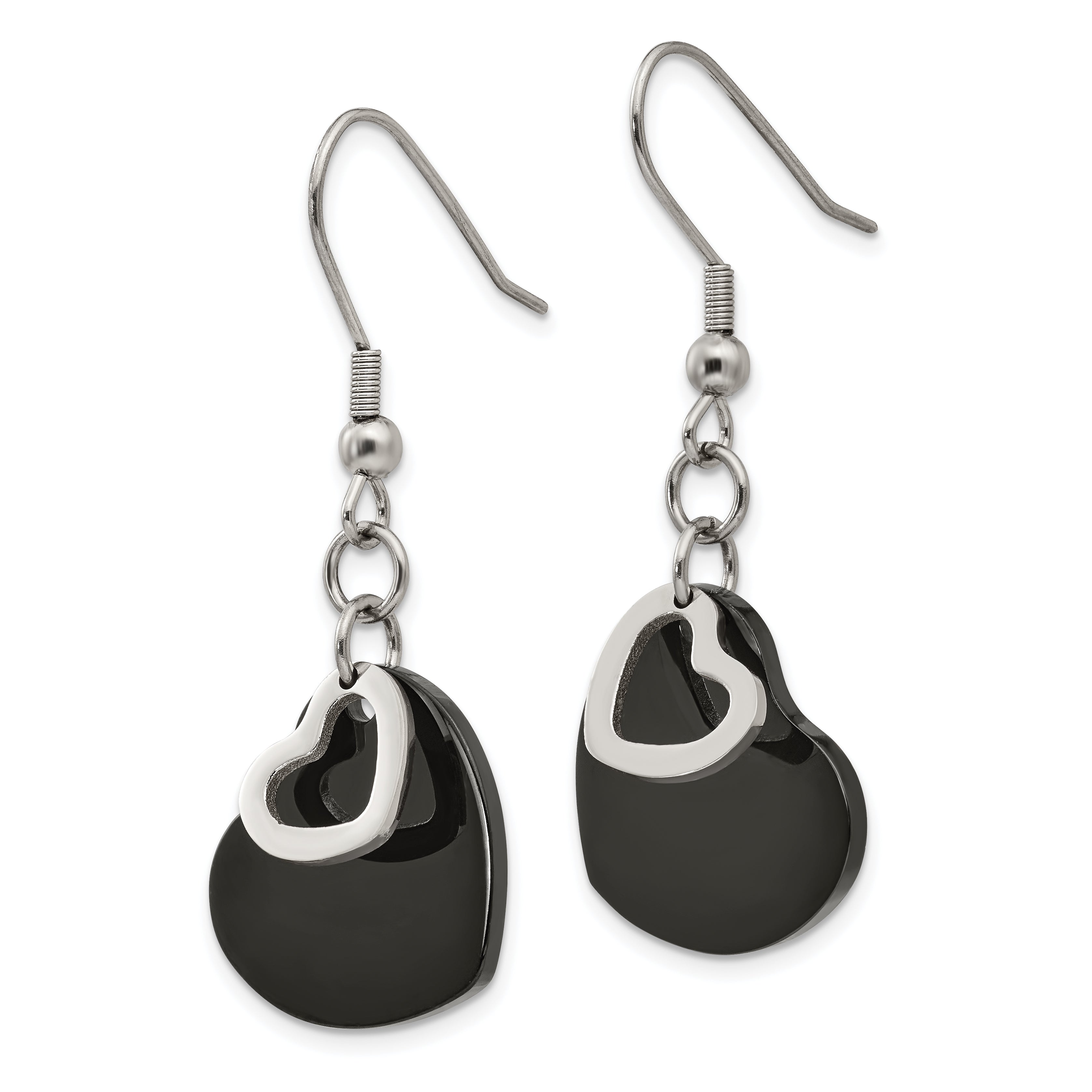 Chisel Stainless Steel Polished Black IP-plated Heart Dangle Earrings
