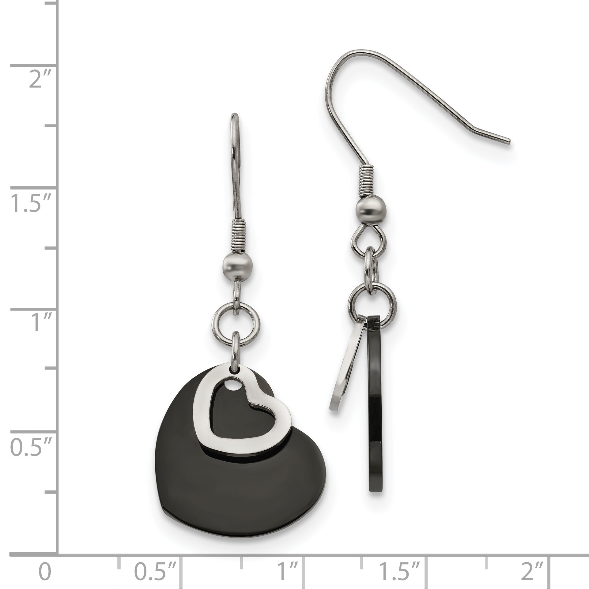 Chisel Stainless Steel Polished Black IP-plated Heart Dangle Earrings