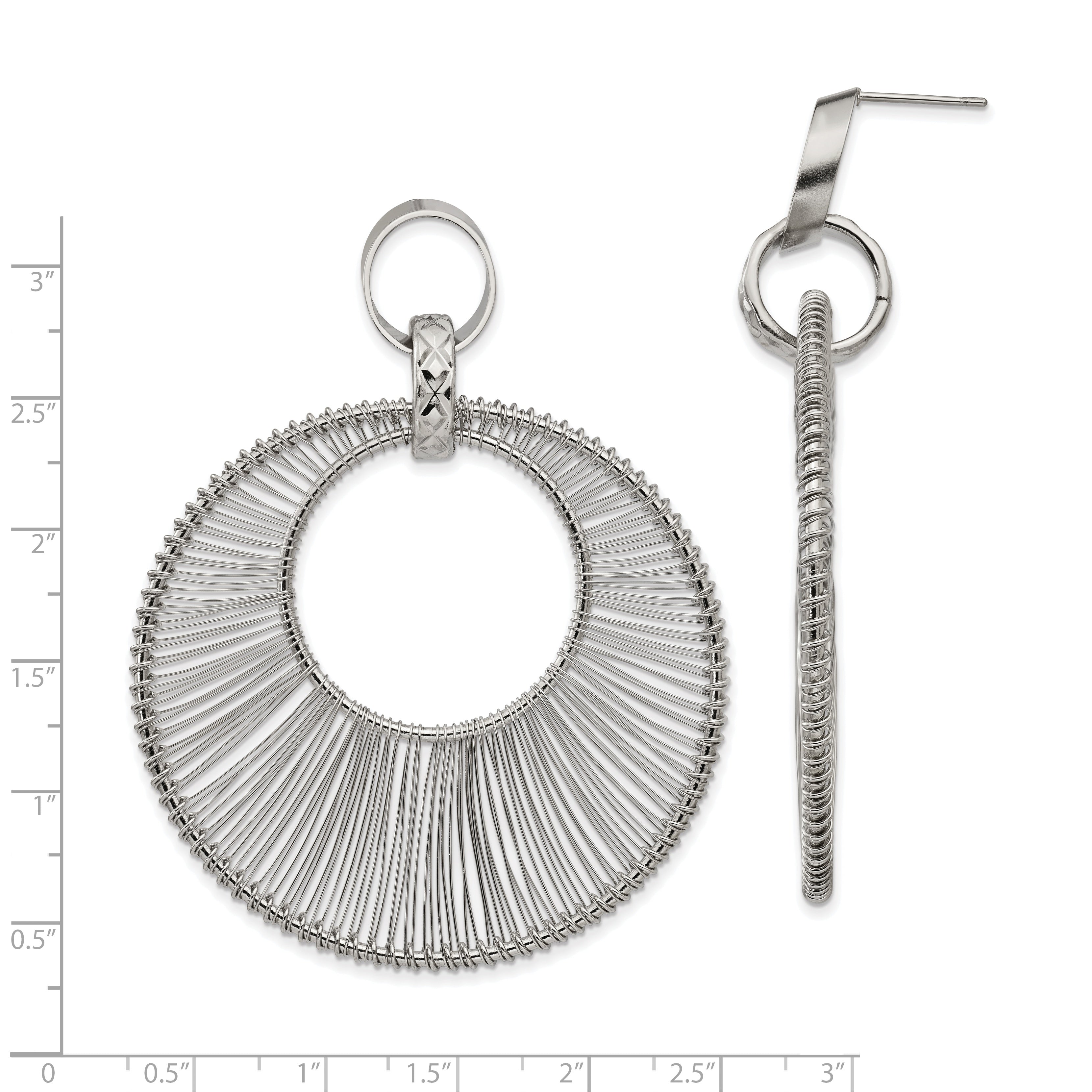 Stainless Steel Polished Textured Wire Circular Post Dangle Earrings