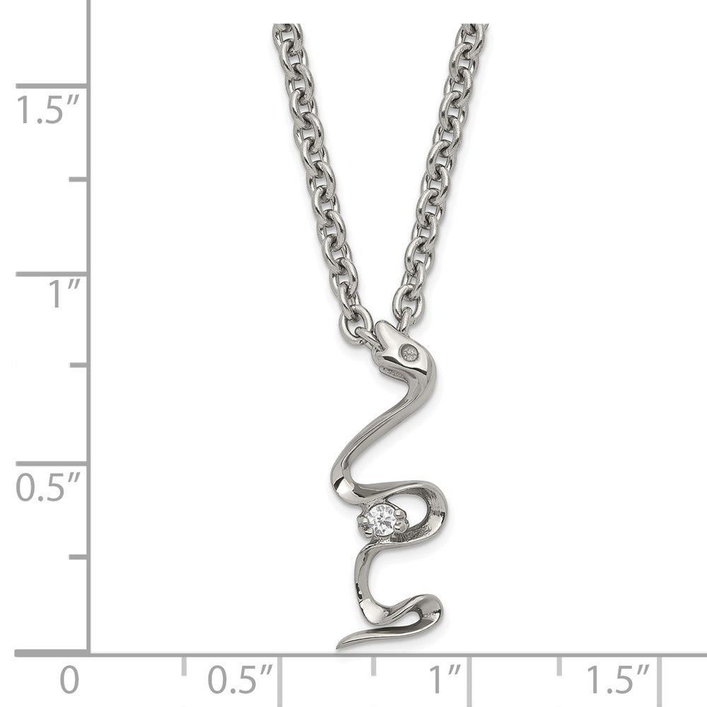 Stainless Steel Polished CZ Snake Necklace