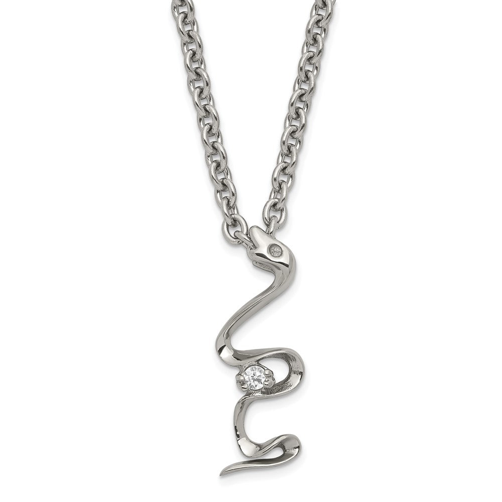 Stainless Steel Polished CZ Snake Necklace
