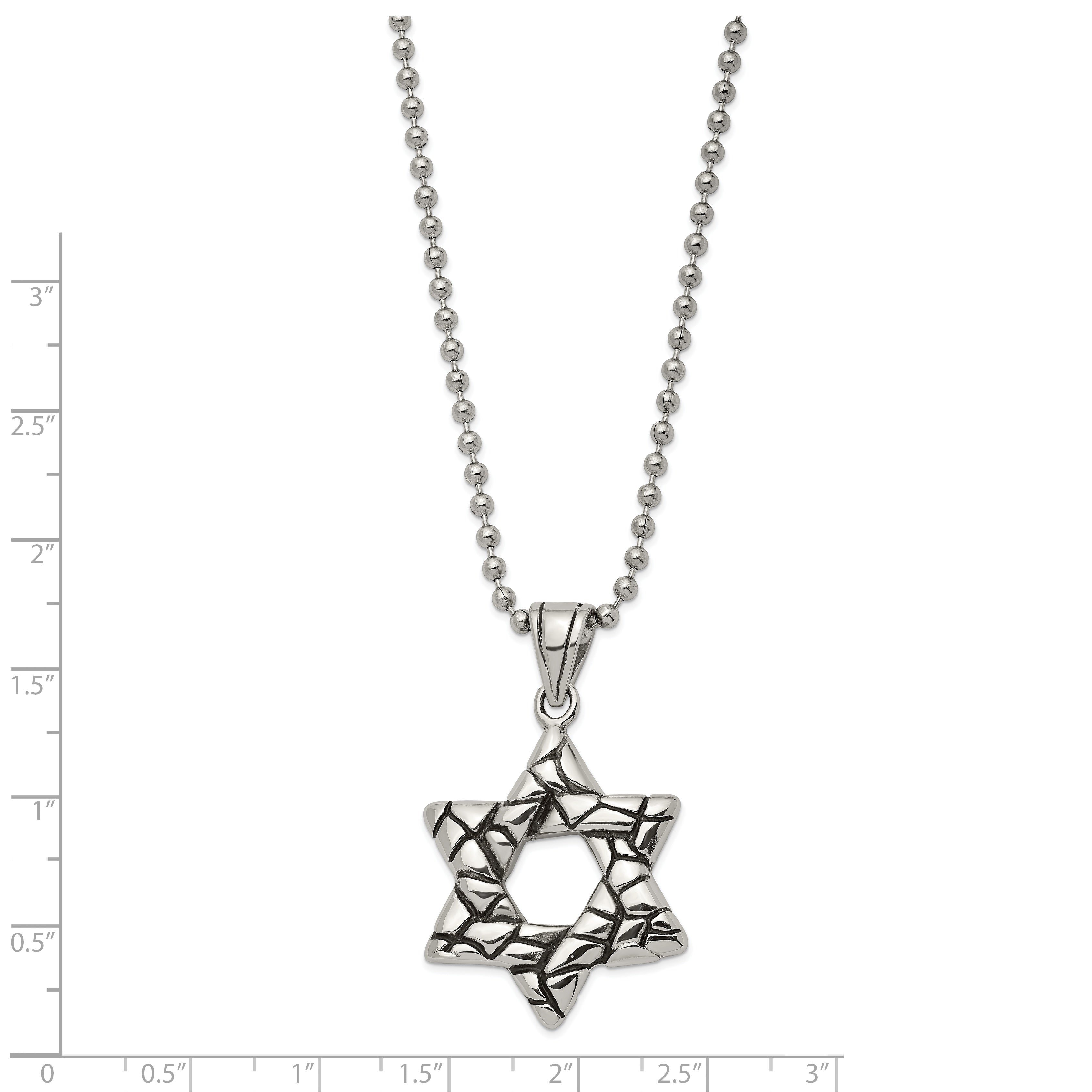 Chisel Stainless Steel Antiqued and Polished Star of David Pendant on a 24 inch Ball Chain Necklace