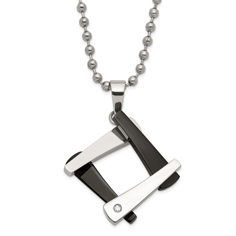 Stainless Steel & Black IP-plated Amour w/CZ Necklace