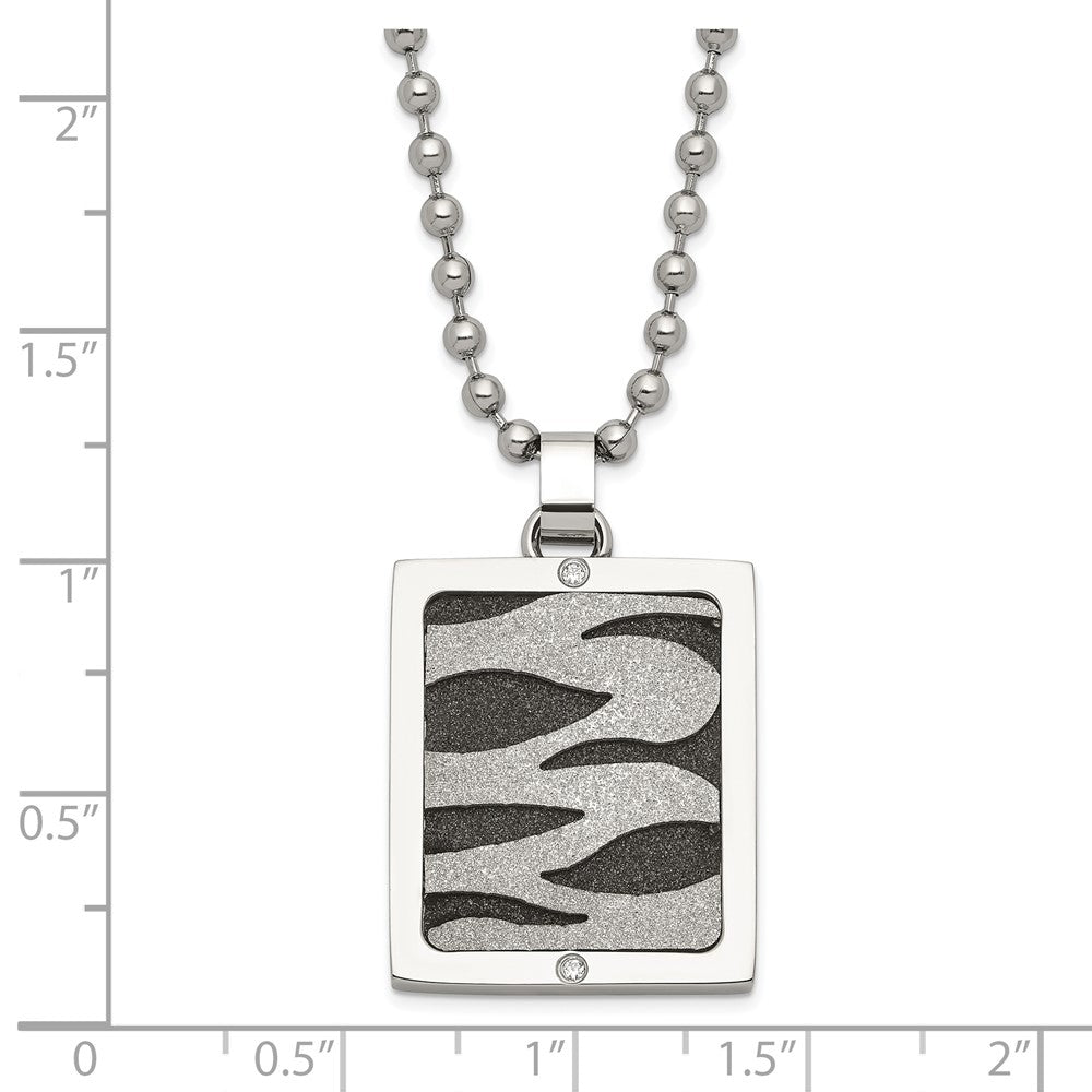 Stainless Steel & Black IP-plated Lasercut CZ Dog Tag Necklace