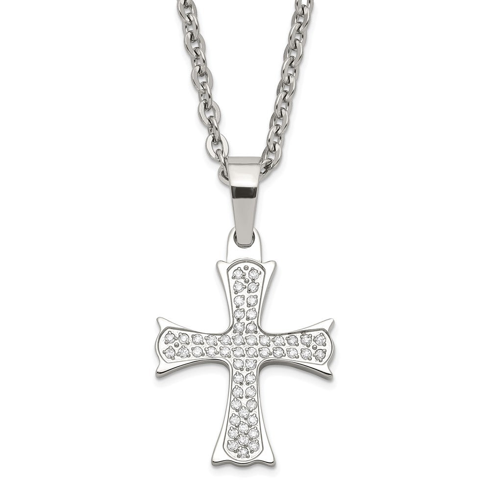 Stainless Steel Polished CZ Cross Necklace