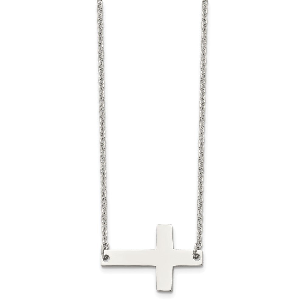 Chisel Stainless Steel Polished Sideways Cross on a 21 inch Cable Chain Necklace