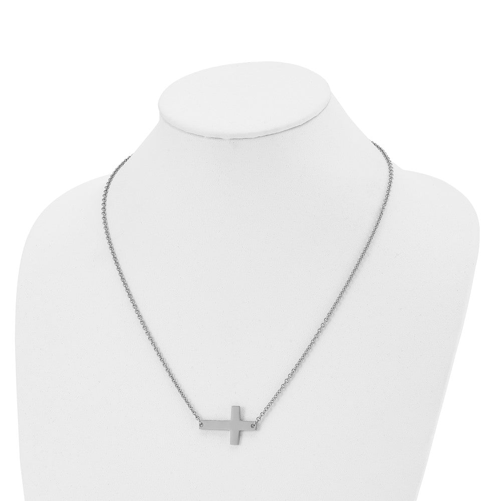 Chisel Stainless Steel Polished Sideways Cross on a 21 inch Cable Chain Necklace