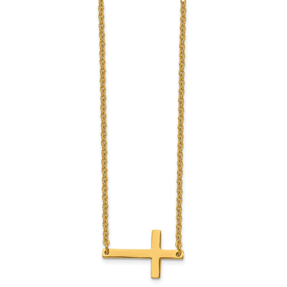 Chisel Stainless Steel Polished Yellow IP-plated Sideways Cross on an 18 inch Cable Chain Necklace