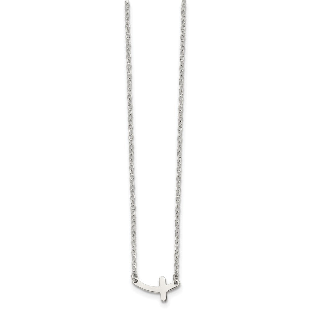 Chisel Stainless Steel Polished Sideways Cross on an 18 inch Cable Chain Necklace