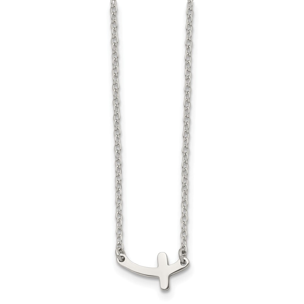 Chisel Stainless Steel Polished Sideways Cross on an 18 inch Cable Chain Necklace
