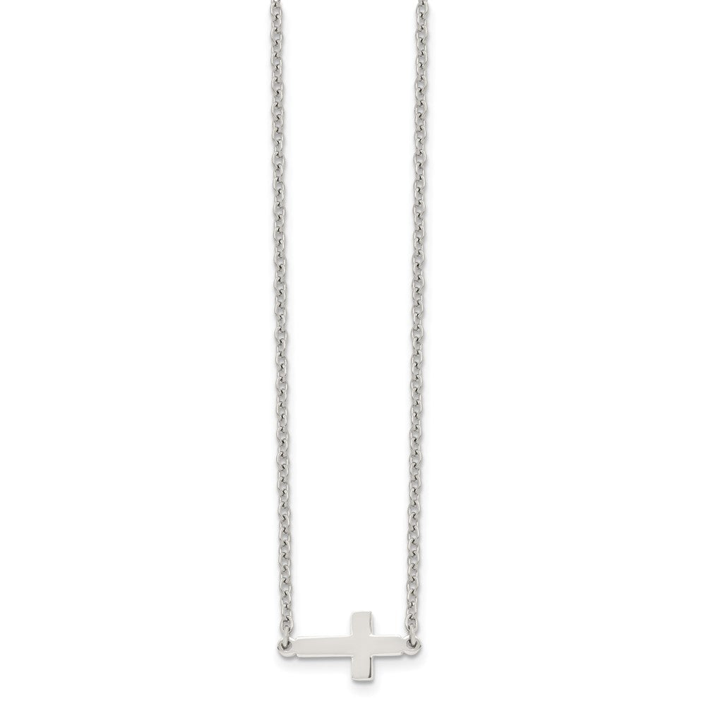 Chisel Stainless Steel Polished Sideways Cross on an 18 inch Cable Chain Necklace