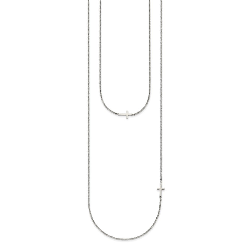 Chisel Stainless Steel Polished Layered Sideways Cross on an 18 inch Cable Chain Necklace
