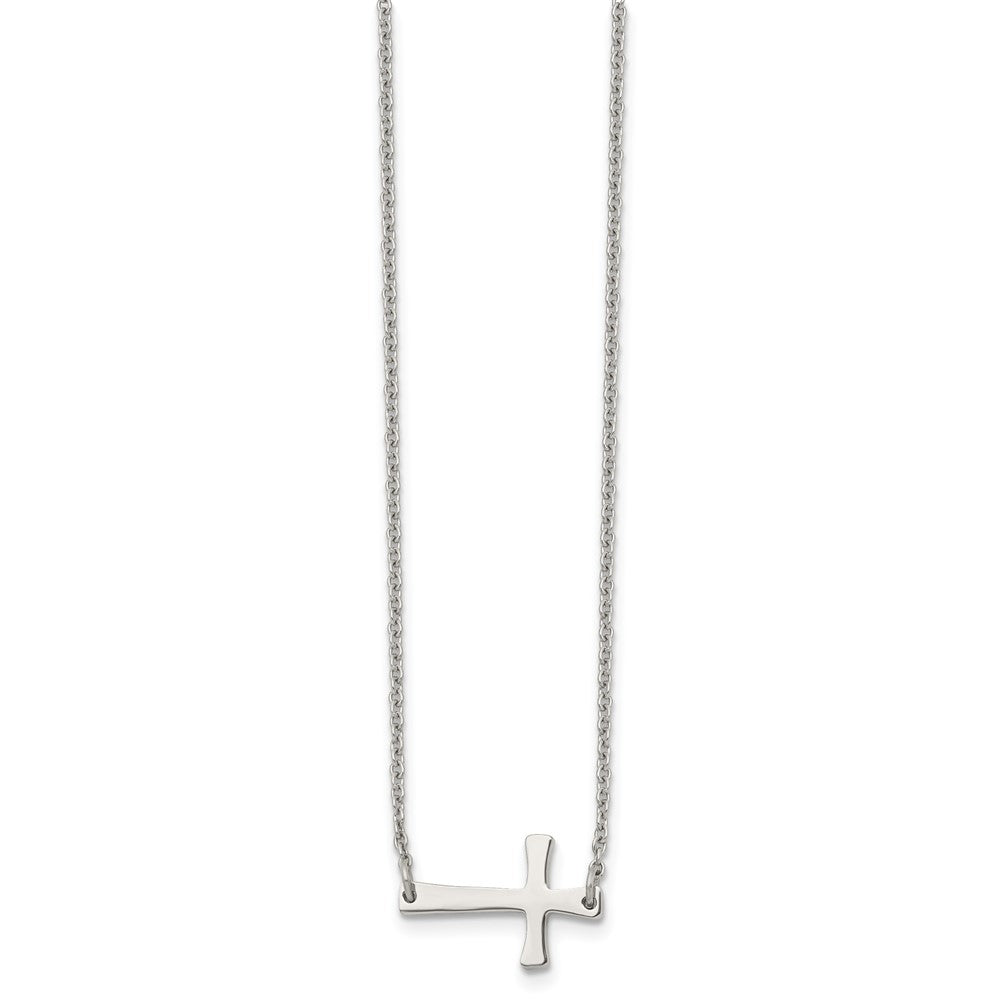 Chisel Stainless Steel Polished Sideways Cross on a 16 inch Cable Chain Necklace