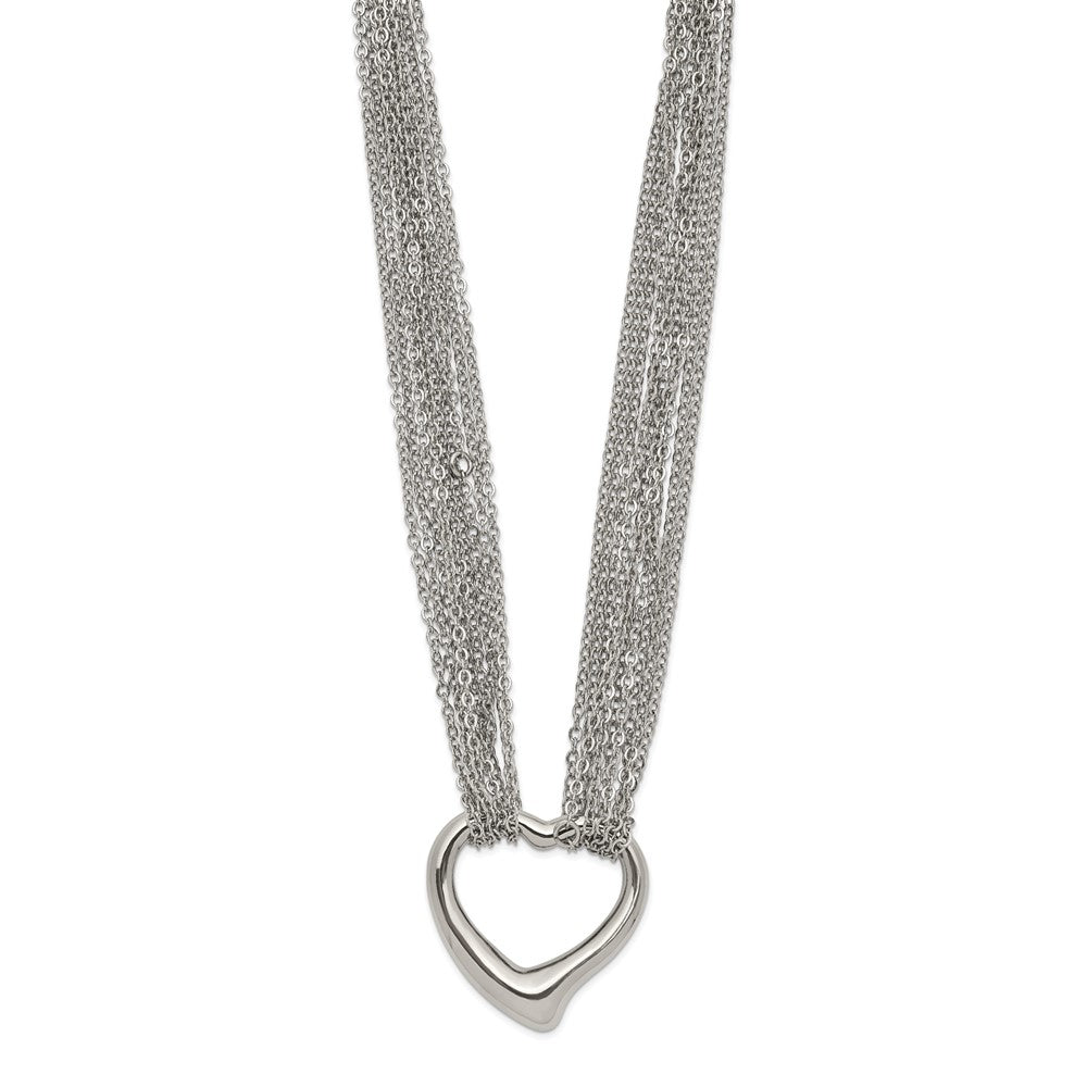 Chisel Stainless Steel Polished Heart on a 17 inch Cable Chain Multi Strand Necklace