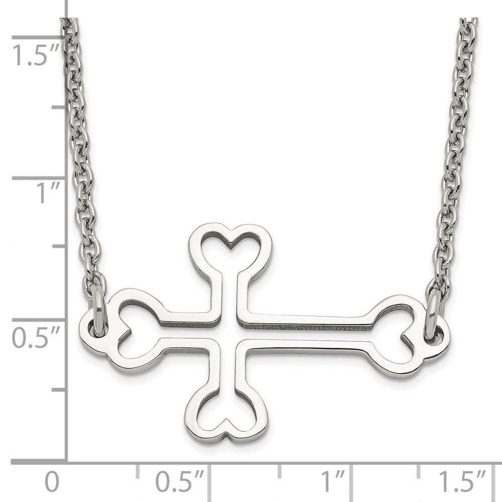 Stainless Steel Polished Sideways Cut out Cross Necklace