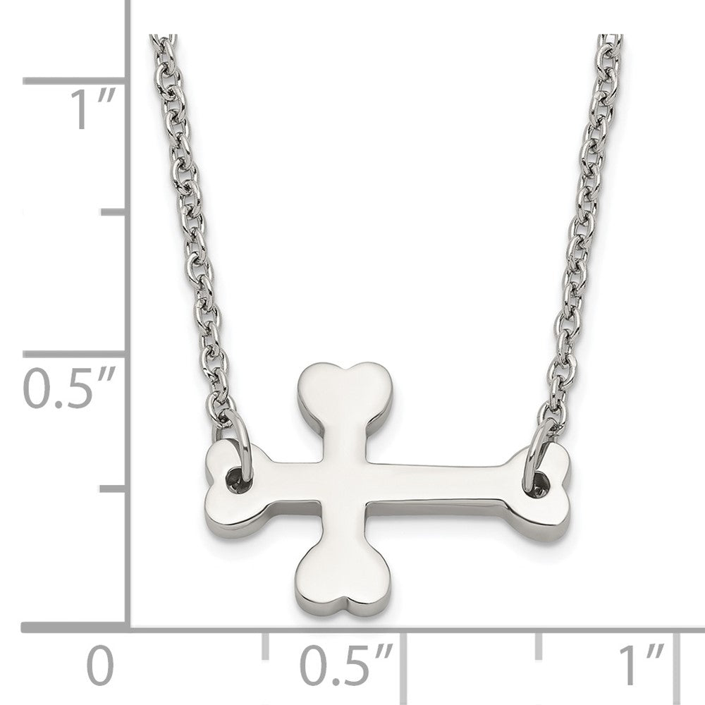 Stainless Steel Polished Sideways Cross Necklace