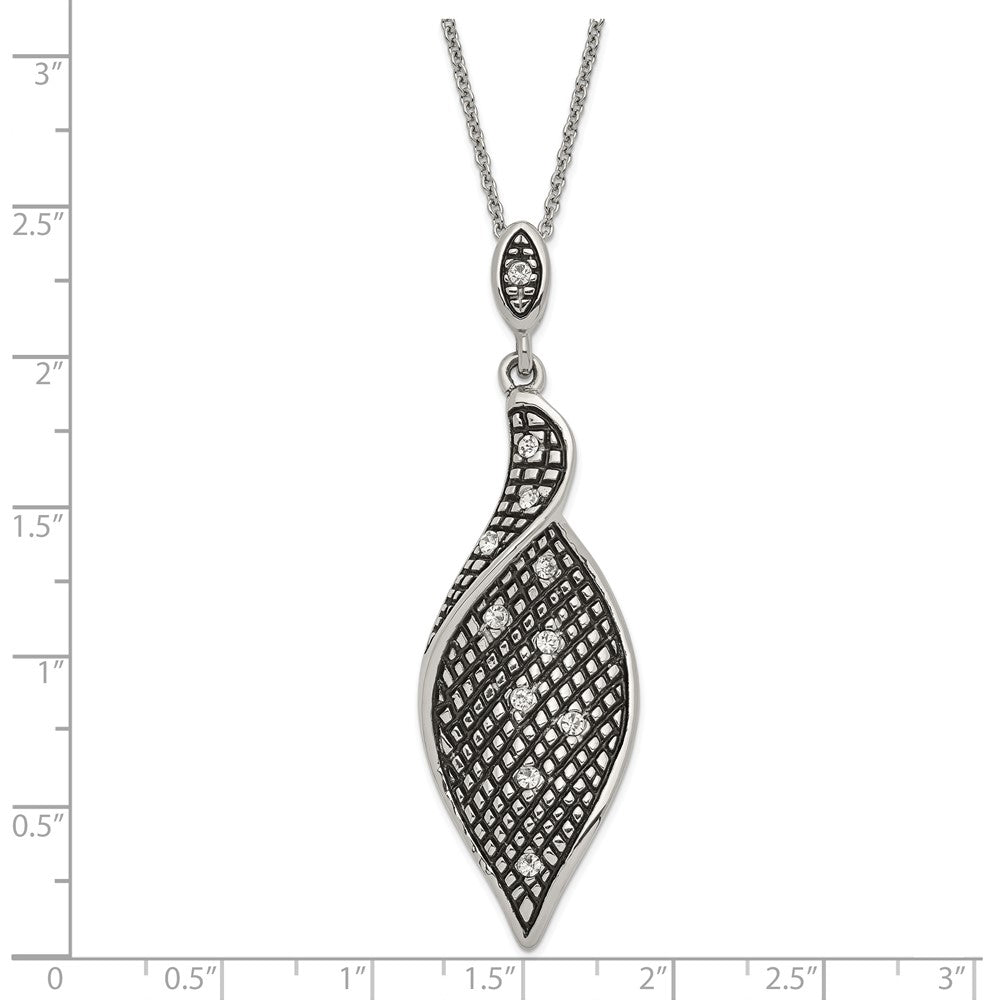 Stainless Steel Fancy Antiqued Crystal Pendant with 2in ext Necklace