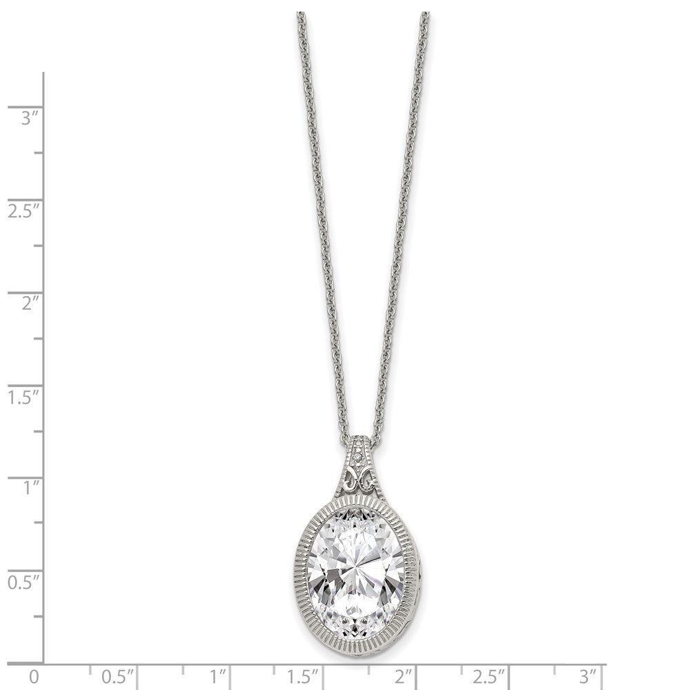 Chisel Stainless Steel Brushed and Polished Crystal Oval Pendant on an 18 inch Cable Chain Necklace