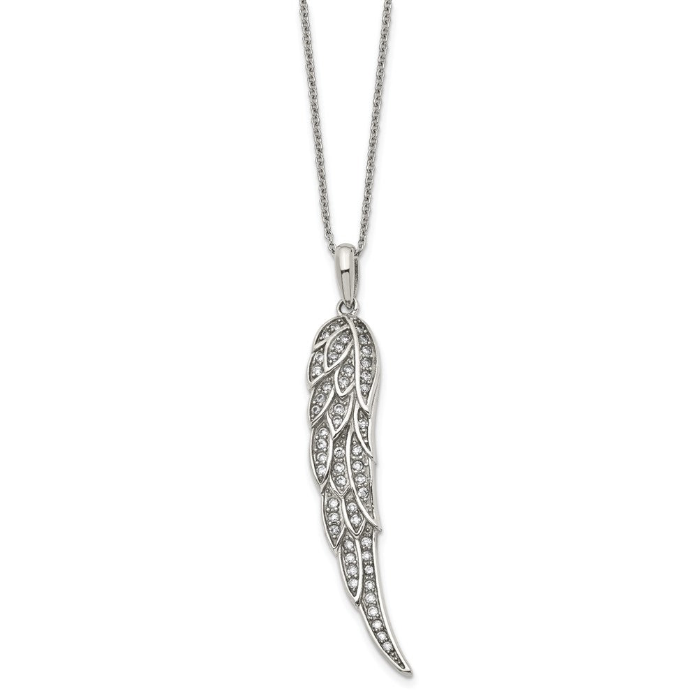 Stainless Steel Polished w/CZ Wing 20in w/2in ext Necklace