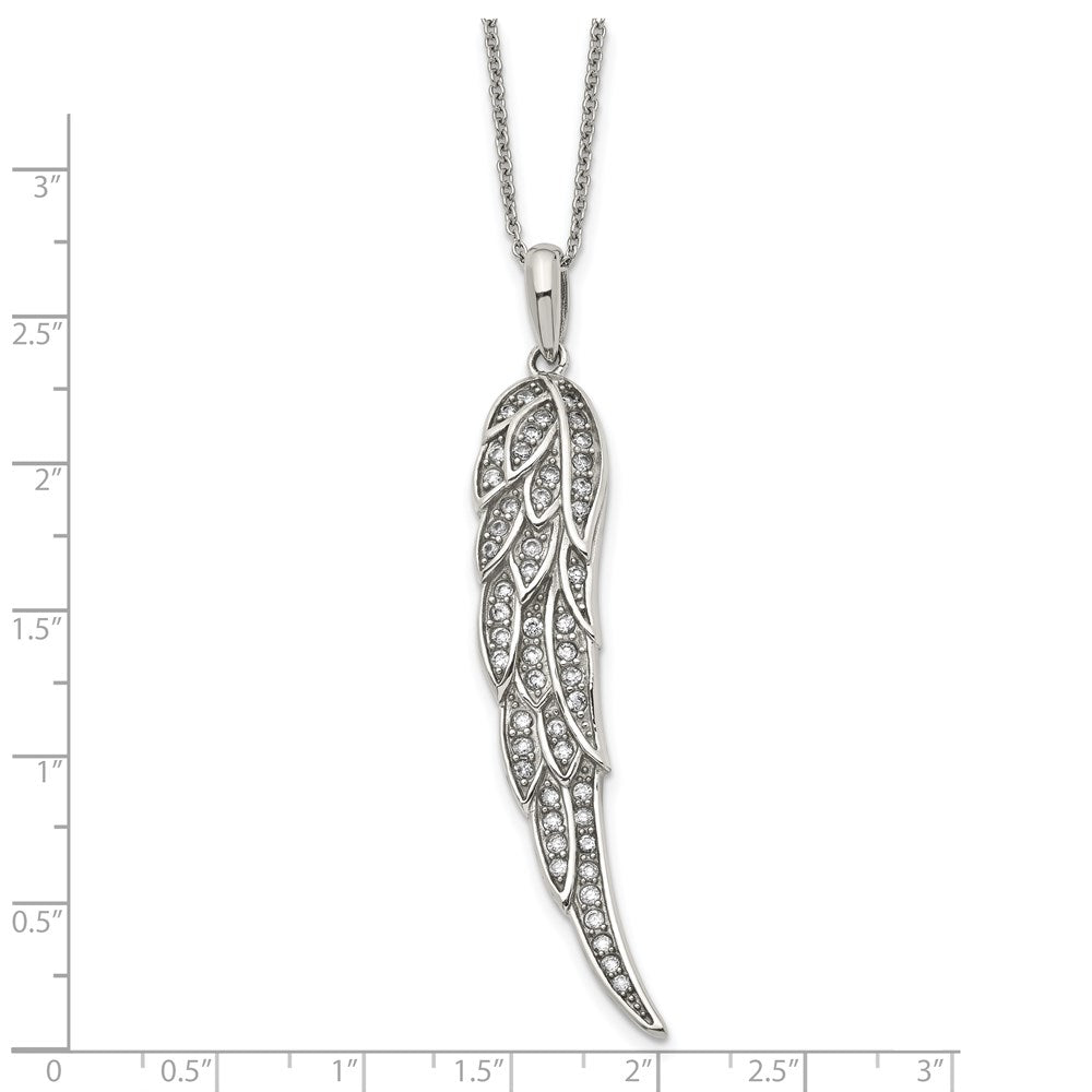Stainless Steel Polished w/CZ Wing 20in w/2in ext Necklace