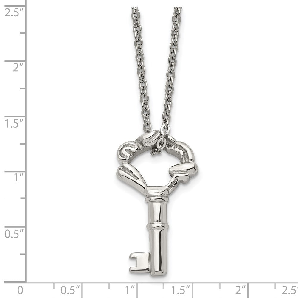 Stainless Steel Polished Fancy Key 18in Necklace
