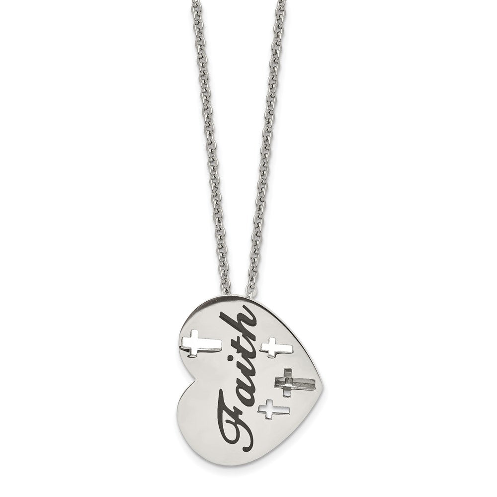 Chisel Stainless Steel Polished and Enameled FAITH Heart with Cross Cut out Pendnat on a 20 inch Cable Chain Necklace