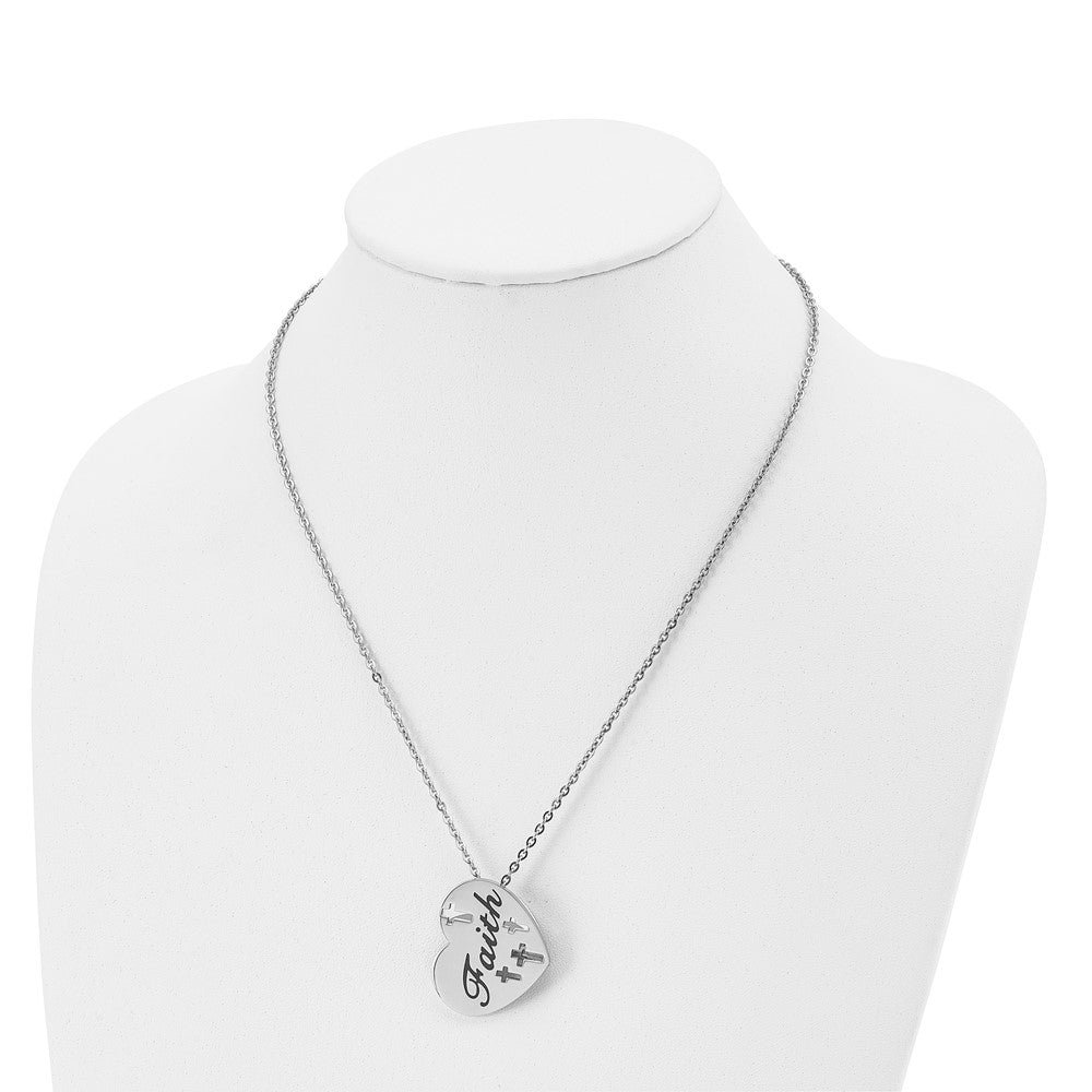 Chisel Stainless Steel Polished and Enameled FAITH Heart with Cross Cut out Pendnat on a 20 inch Cable Chain Necklace