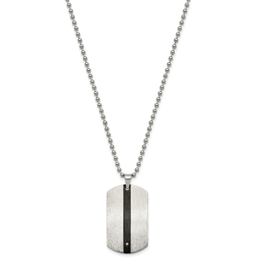 Chisel Stainless Steel Polished Black IP-plated with CZ Eagle Reversible Dog Tag on a 22 inch Ball Chain Necklace