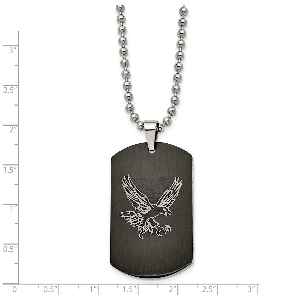 Chisel Stainless Steel Polished Black IP-plated with CZ Eagle Reversible Dog Tag on a 22 inch Ball Chain Necklace